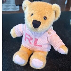 Ralph Lauren Polo Bear Plush Tan Teddy Bear Pink RL Logo Knit Sweater Designer
